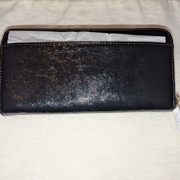 Coach Poppy Daisy Liquid Glass Zip Around Continental Wallet Black Gold NWT - Picture 2 of 6